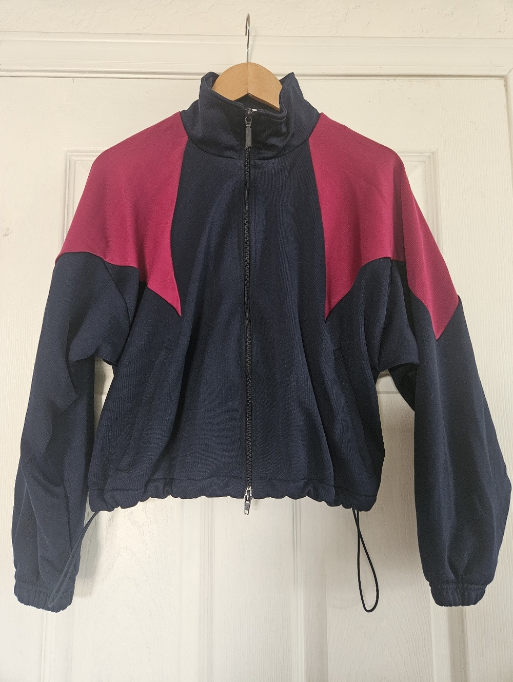 adidas Navy and Fuchsia Zip-Front Athletic Jacket Medium